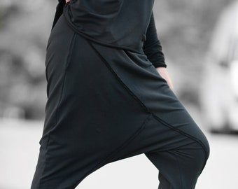 Black Drop Crotch Pants, Athletic Pants, Drop Crotch Trousers MARGARET - PA0724W2