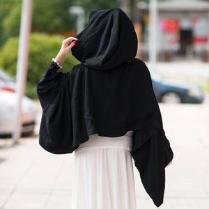 Women Black Extravagant Bolero, Spring Summer Hooded Bolero ANASTASIA - PN0046CV
