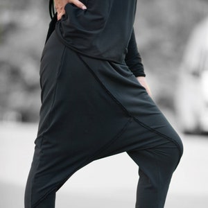 Black Drop Crotch Pants, Athletic Pants, Drop Crotch Trousers MARGARET - PA0724W2