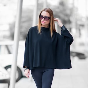 Black Loose Top For Women, Plus Size Sweater, Gothic Top, Avant Garde Clothing, Long Sleeve Top, Steampunk Top, Cyberpunk, NIKI - TP0482PM