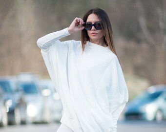 White Tunic and Leggings Set, Loose Fit Sweater Outfit Robin