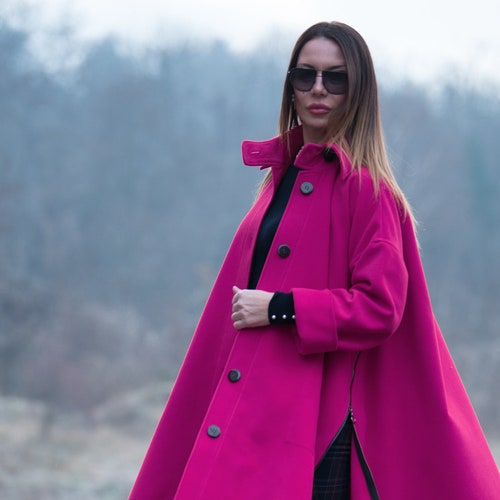 Cashmere Coat Wool Coat Hot Pink Coat 