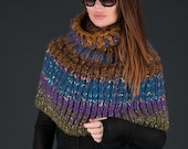 Poncho, Scarves for women, Blue Large weaving Turtleneck scarf, Long Wool Scarf, Handmade Oversized Scarf - SK0292CKW