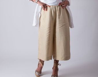 Wide Leg Linen Pants with Elastic Waist, Summer Linen Pants, Women Linen Pants, Capri - PA0915LE *