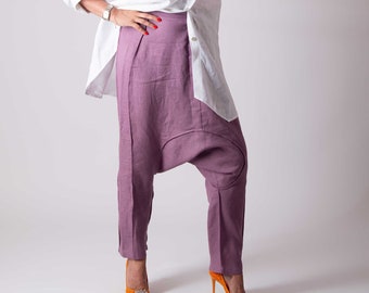 Japanese Pants for Women, Linen Harem Pants, Maxi Wide Leg Linen Pants  LAVA PA0138LE *