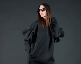 Abito in neoprene nero, abbigliamento gotico taglie forti