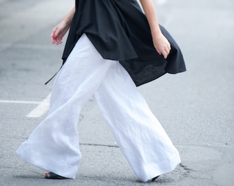 Off White Linen Pants, Wide Leg Pants, Linen Clothing, Linen Maxi Dress, Loose Linen Pants, Linen Long Pants PAMELA - PA0377LE