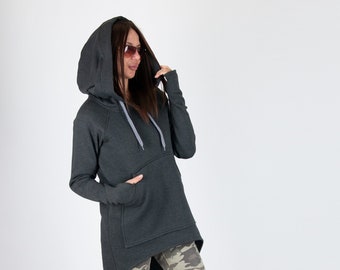 Hoodie Sweatshirt, Winter Sweatshirt, Hoodie met capuchon, Winter Hoodie, Plus Size Kleding, Herfst Hoodie, Asymmetrisch Sweatshirt MORGAN - TP0709W3