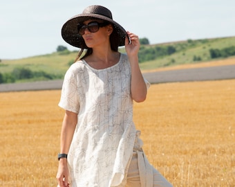 Linen Tunic Top, Linen Short Sleeves Top, Linen Clothing, Plus Size Linen, White Tunic Top, Summer Top, Loose Linen Top CAROLINE - TU0320LE