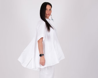 White Linen Women's Set, Wide Shirt & Straight Trousers Magnes