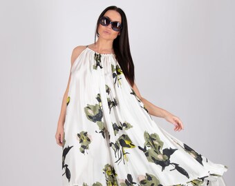 Floral Flowy Dress, Sleeveless Kaftan Dress, Summer Print Dress, Women Maxi Dress, Oversized Loose Dress BRONX - DR1002CSK