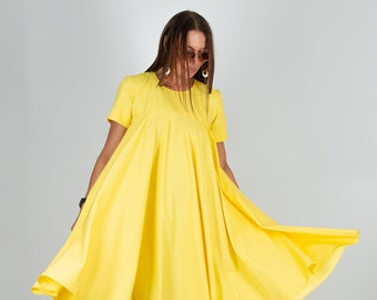 Long summer dress, A Line Party Dress, Evening Dress, Summer dress, Maxi dress, Oversize maxi dress, Yellow Maxi Dress KOSARA - DR0263PLV