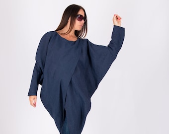 Long Sleeves Tunic, Linen Asymmetrical Maxi Tunic Top, Plus Size Loose Dress, Long Tunic, Linen Clothing Women Top FABIANA - TU1055LE