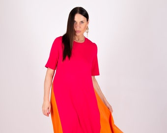 Coral Cotton Maxi Dress, Elegant Dress, Long Cotton Dress in 2 Colors, Short Sleeves Dress, Woman Dress, A line Dress MARTA - DR1048PM