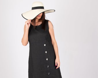 Black Pencil Dress, Elegant Linen Dress, Long Vacation Dress, Linen Dress PRIMA - DR0319LE *