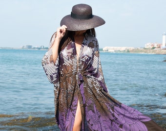 Plus Size Swim Cover Up, Beach Kaftan, Lace Boho Dress, Maxi Beach Poncho KERI - KA0602CH *