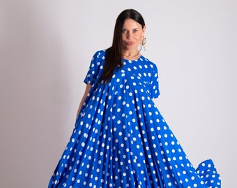 Polka Dot Maxi Dress for Women, Dress Summer Dresses, Loose Cotton Dress KOSARA - DR0207CV