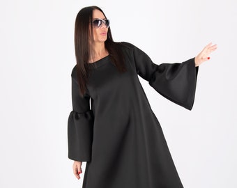 Black Neoprene Maxi Dress, Long Sleeve Steampunk Gothic Dress Sara