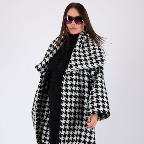Women Houndstooth Coat Wool Winter Coat 