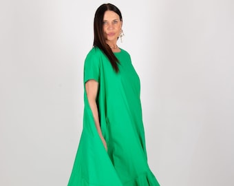 Summer Cotton Dress for Women, Long Maxi Dress, Kaftan Dress, A-Line Summer Women Dress, Comfortable Minimalistic Dress - DIVA - DR0760CT