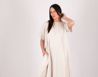 Linen Wide Leg Jumpsuit, Short Sleeve Romper with Pockets Valentin