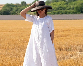 Linen Jumpsuit for Women, Wide Leg Jumpsuit, Comfortable Plus Size Romper, Baggy Boho Women Jumpsuit for Every Occasion VALENTIN - JP0893LE