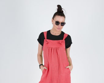 Wide Leg Linen Jumpsuit, Sleeveless Summer Overalls Rome