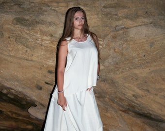 Linen Harem Pants Set, Sleeveless Top, Women's Two Piece Outfit