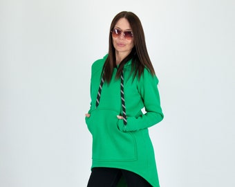 Extravagante asymmetrische katoenen sweater, warme hoodie met duimgaten en voorzak MORGAN - TP0709W3