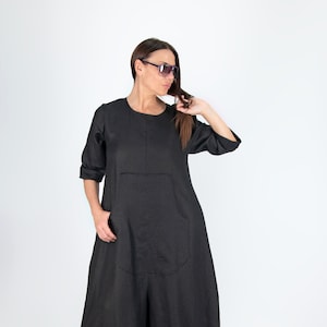 Linen Loose Jumpsuit, Drop Crotch jumpsuit, Loose fit Linen Jumpsuit with Pocket LISA - JP0942LE