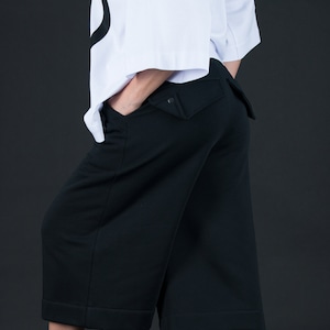 Wide Leg Pants, Spring Loose Casual Black Drop Crotch Pants, Warm Wide Cotton Pants NANCY - PA0672W3