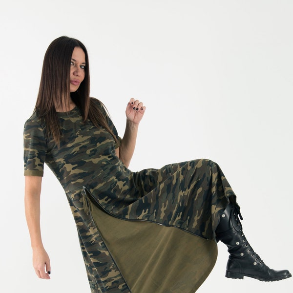 Camouflage Dress, Plus Size Camouflage Dress, Military Style Dress for Women, Plus Size Steampunk Clothing, Camo Dress TEDDY, DR0666W2