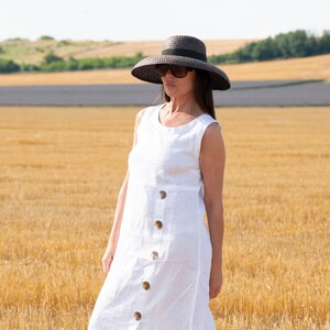 Sleeveless Linen Maxi Dress, Front Button Summer Dress