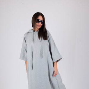 Maxi Linen Dress with Hood, Floor Length Medieval Dress, Loose Pocket Dresses DOMENICA - DR0956LE *
