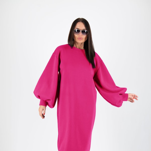 Robe pull pour femme, Robe à manches larges, Robe automne-hiver, Vêtements grande taille, Robe alternative, Robe avant-gardiste, Robe ample KARINA- DR1001W3