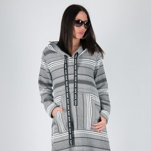 Maxi Dress With Sleeves, Maxi Dress, Hooded Dress, Long Dress, Kaftan Dress, Fall Dress, Black and White Dress ROSENA - DR0580CK