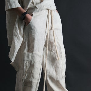 Women Wide Leg Pants, Loose Linen Pants, Comfortable Plus Size Harem Pants, Women Drop Crotch Pants, Maxi Linen Trousers ANITA - PA0323LE