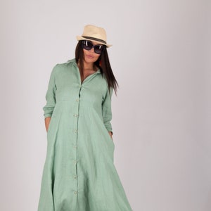 Women Summer Linen Long Shirt, Collared Maxi Dress, Women A-Line Summer Dress, Plus Size Linen Dress, Perfect Mothers Day Gift MIRA DR1065LE