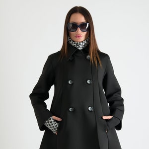 Black long coat, Winter Coat, Fit and flare Coat, Neoprene Coat, Gothic Coat, Plus Size Coat, Trench Coat, Oversize Coat  KYLIE - CT0769NE
