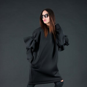Woman Dress, Winter Dress, Neoprene Dress, Plus Size Clothing, Gothic Dress, Victorian Clothing, Knee Length Dress ESTER - DR0231NE
