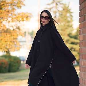Women Coat, Wool Coat, Cape Coat, Gothic Coat, Winter Coat, Warm Coat, Button Down Coat, Steampunk Coat  FEDERICA - CT0033CA