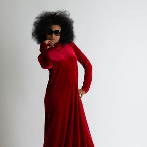 Red Velvet Maxi Kaftan Dress, Turtleneck Formal Gown