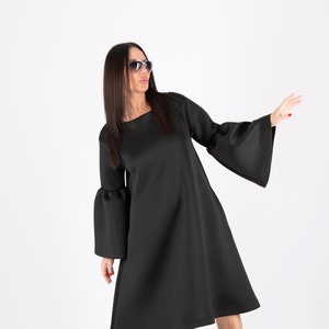 Black Maxi Dress, Winter Neoprene Dress, Long Sleeves Dress, Winter Dress, Plus Size Clothing, Gothic Dress, Steampunk Dress SARA - DR1000NE