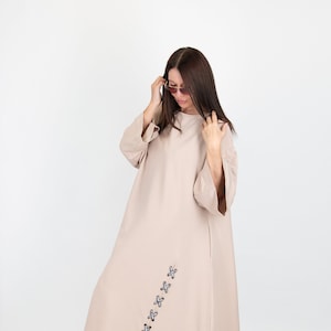 Long Beige Dress, Plus Size Maxi Dress, Winter Maxi Dress, Trendy plus size, Wide dress, Dresses for women SAVINA - DR0888W2