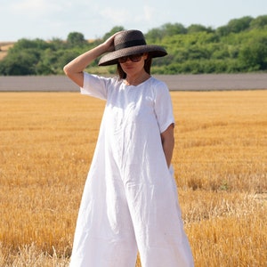 Wide Leg Jumpsuit for Women, White Linen Jumpsuit, Plus Size Romper, Linen Jumpsuit Women, Baggy Plus Size Boho Jumpsuit VALENTIN - JP0893LE