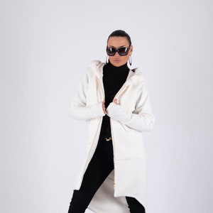 Hooded Cardigan, Women Hooded Coat, Zipper Sweater Jacket, Winter Outerwear, Hoodie Jacket, Big Hood Coat, Zipped Hoodie ZOYA - VE1027WPL