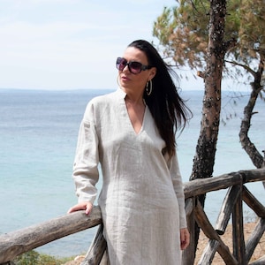 Boho Linen Dress for Women,  Linen Kaftan Dress, Summer Linen Women Dress, Casual Linen Dress, Marine Linen Dress ENAS - DR1104LE *