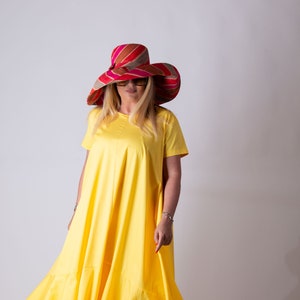 Letnia bawełniana sukienka maxi, żółta długa sukienka, sukienka kaftan, bawełniana długa sukienka, żółta sukienka damska, letnia sukienka DIVA - DR0760CT