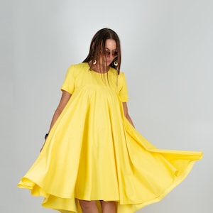 Women Long Summer Dress, A Line Maxi Dress, Oversize Short Sleeve Evening Party Dress, Yellow Dress, Chic & Stylish Dress KOSARA - DR0263PLV