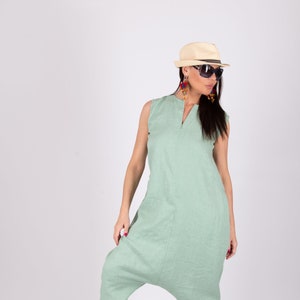 Sleeveless Harem Jumpsuit, Linen Drop Crotch Jumpsuit, Summer Wide Leg Jumpsuit, Plus Size Women Rompers BETY - JP1064LE *